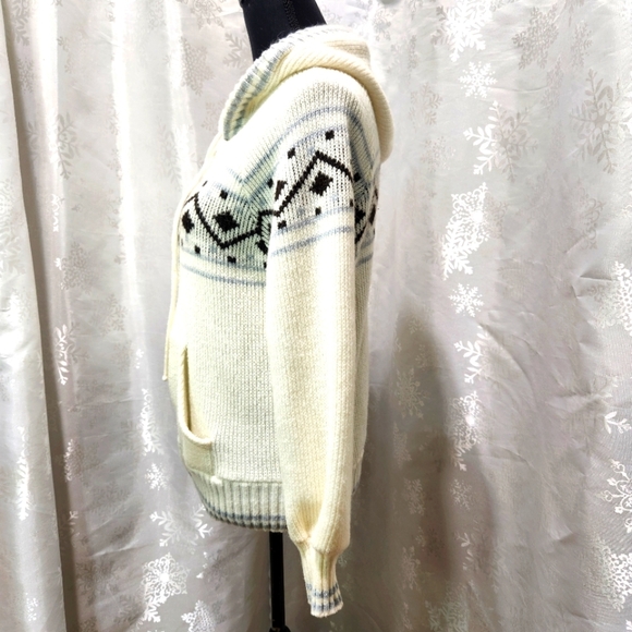 KITTY HAWK Knit Fair Isle Mohair Blend VTG Zip Hooded Sweater - Picture 7 of 12